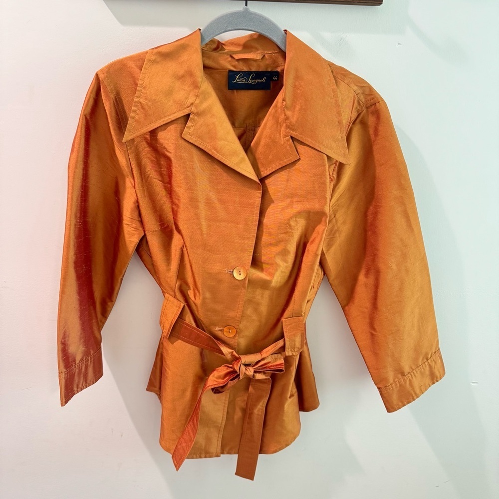 Luisa Spagnoli Burnt Orange 100% Silk Belted Elegant‎ Jacket Size 44